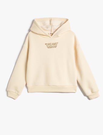 Kapşonlu Sweatshirt Şardonlu İşleme Detaylı Uzun Kollu