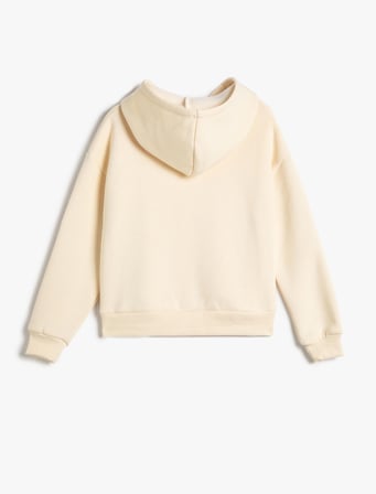 Kapşonlu Sweatshirt Şardonlu İşleme Detaylı Uzun Kollu