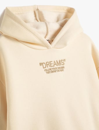 Kapşonlu Sweatshirt Şardonlu İşleme Detaylı Uzun Kollu