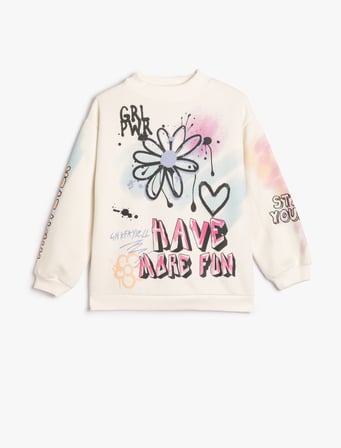 Sweatshirt Dik Yuvarlak Yaka Grafiti Baskılı Uzun Kollu