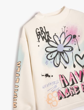 Sweatshirt Dik Yuvarlak Yaka Grafiti Baskılı Uzun Kollu