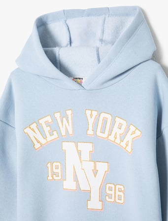Kapşonlu Kolej Sweatshirt Şardonlu Uzun Kollu