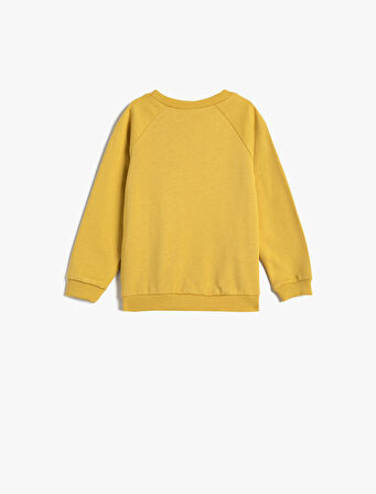 Dinozorlu Sweatshirt Şardonlu Uzun Kollu Bisiklet Yaka Pamuklu