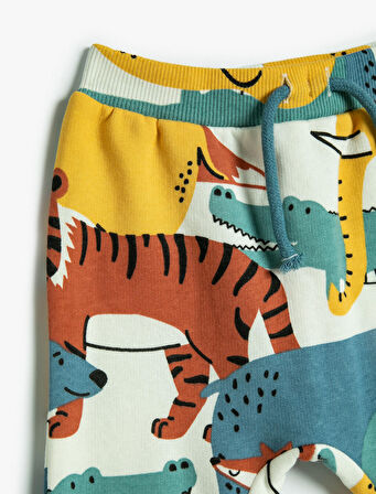 Jogger Eşofman Altı Beli Bağlamalı Hayvanlar Baskılı Pamuklu