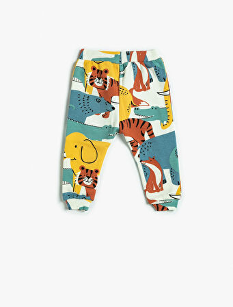 Jogger Eşofman Altı Beli Bağlamalı Hayvanlar Baskılı Pamuklu