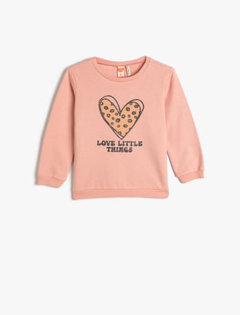 Sweatshirt Şardonlu Bisiklet Yaka Baskılı Pamuklu
