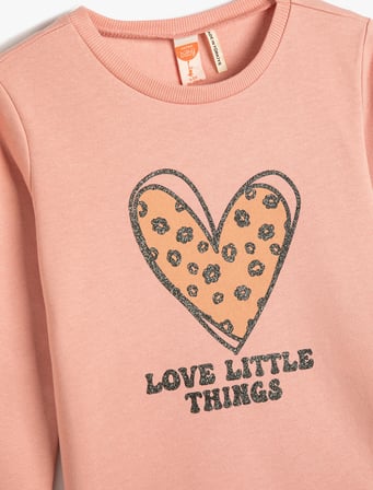 Sweatshirt Şardonlu Bisiklet Yaka Baskılı Pamuklu