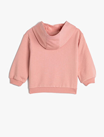 Kapşonlu Sweatshirt Şardonlu Çiçek Baskılı Pamuklu