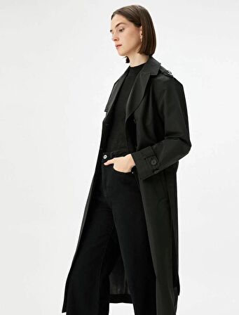 4WAK00145EW Koton Kadın Trençkot SİYAH