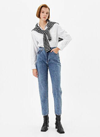 Koton Normal Bel Boru Paça Dar Koyu İndigo Kadın Denim Pantolon 4WAL40004MD