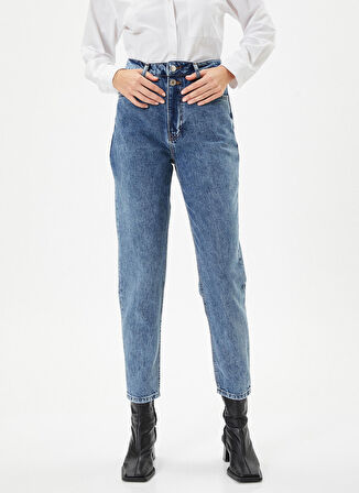 Koton Normal Bel Boru Paça Dar Koyu İndigo Kadın Denim Pantolon 4WAL40004MD