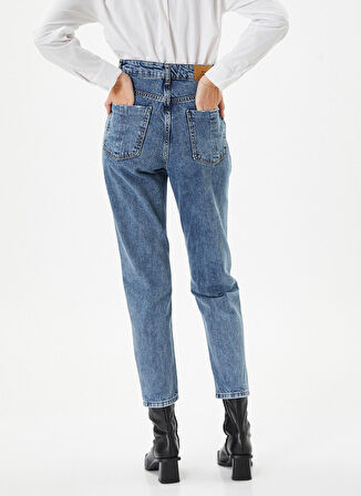 Koton Normal Bel Boru Paça Dar Koyu İndigo Kadın Denim Pantolon 4WAL40004MD