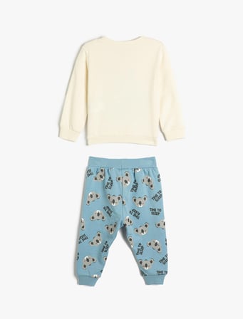 Pamuklu Pijama Takımı Koalalı Uzun Kollu Tişört Ve Beli Lastikli Pijama Altı 2 Parça
