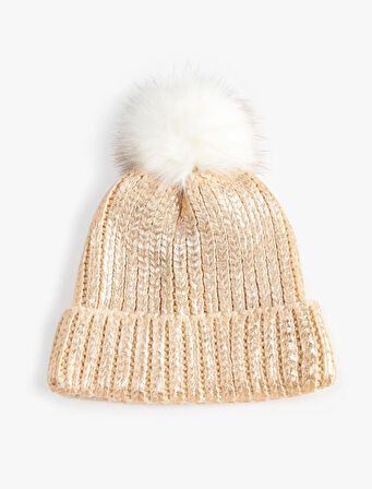 Parlak Triko Bere Lastikli Peluş Ponponlu