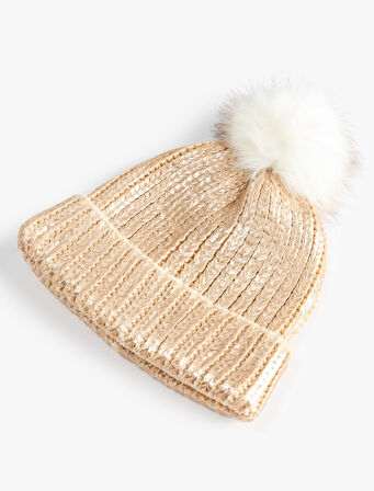 Parlak Triko Bere Lastikli Peluş Ponponlu