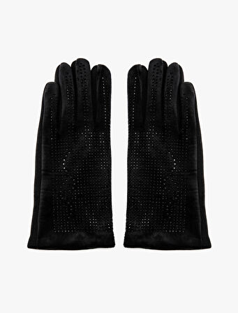 Eldiven Süet Görünümlü Boncuk İşlemeli