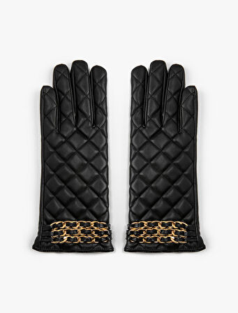 Eldiven Suni Deri Kapitone Detaylı