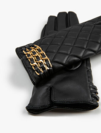 Eldiven Suni Deri Kapitone Detaylı