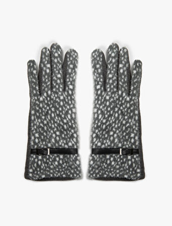 Peluş Eldiven Bant Detaylı Desenli 