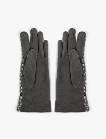 Peluş Eldiven Bant Detaylı Desenli 