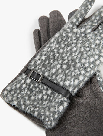 Peluş Eldiven Bant Detaylı Desenli 