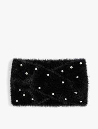 Peluş Triko Bandana İnci Detaylı
