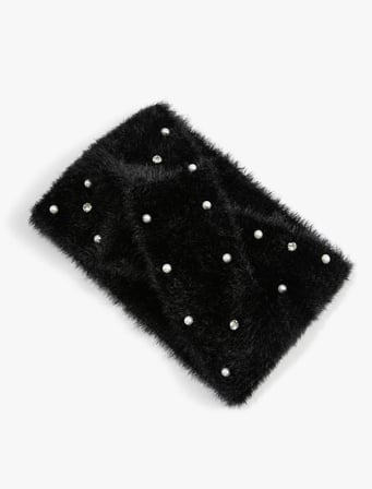 Peluş Triko Bandana İnci Detaylı