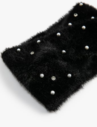 Peluş Triko Bandana İnci Detaylı