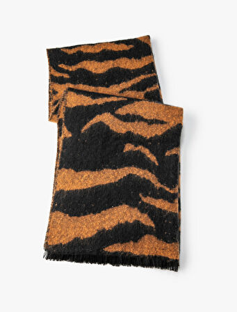 Atkı Zebra Desenli Yumuşak Dokulu Püsküllü