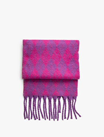 Atkı Baklava Desenli Yumuşak Dokulu Püsküllü