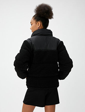 Peluş Mont Dik Yaka Cep Detaylı Fermuarlı