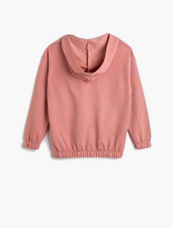 Kapşonlu Sweatshirt Kelebek Baskılı Beli Lastikli Pamuk Karışımlı