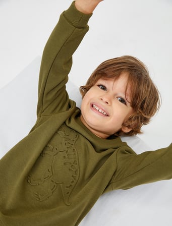 Dinozorlu Sweatshirt Bisiklet Yaka Uzun Kollu