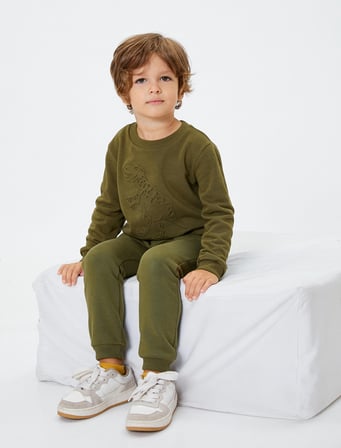 Dinozorlu Sweatshirt Bisiklet Yaka Uzun Kollu