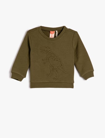 Dinozorlu Sweatshirt Bisiklet Yaka Uzun Kollu