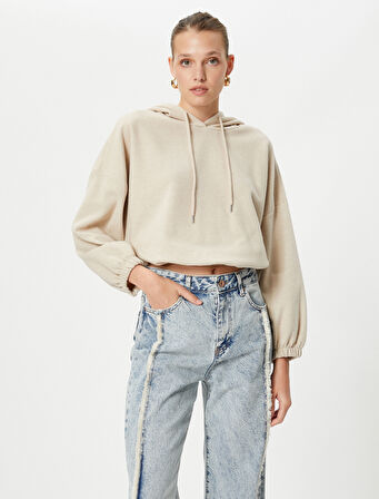 Kapüşonlu Sweatshirt Beli ve Bilekleri Lastikli