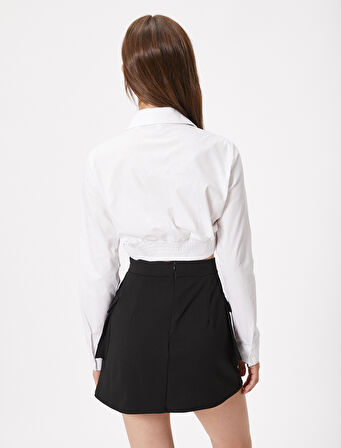 Crop Gömlek Önü Büzgülü Uzun Kollu Pamuklu