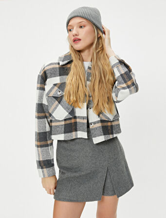 Crop Gömlek Ceket Uzun Kollu Yumuşak Dokulu Kapaklı Cep Detaylı