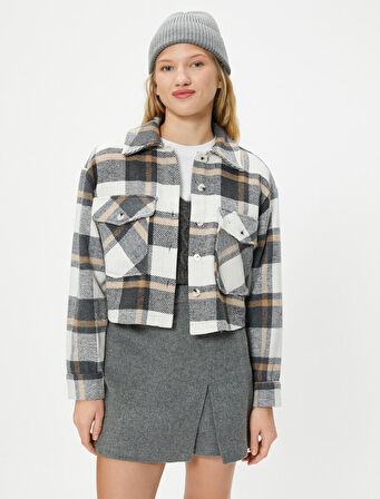 Crop Gömlek Ceket Uzun Kollu Yumuşak Dokulu Kapaklı Cep Detaylı