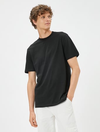 Basic Tişört Slim Fit Bisiklet Yaka Pamuklu