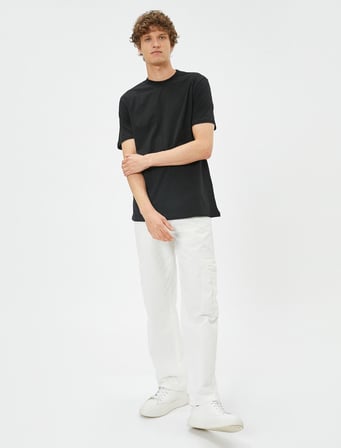 Basic Tişört Slim Fit Bisiklet Yaka Pamuklu