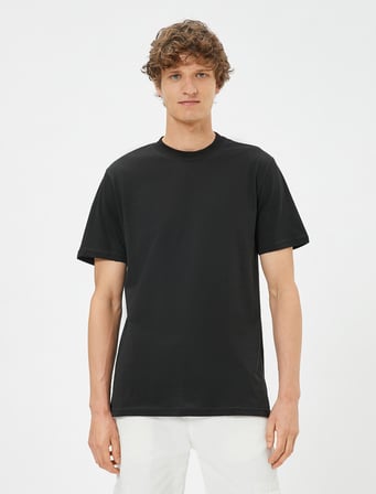 Basic Tişört Slim Fit Bisiklet Yaka Pamuklu
