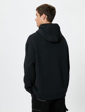 Oversize Hoodie Kanguru Cepli Slogan Baskılı Dikiş İşlemeli Şardonlu
