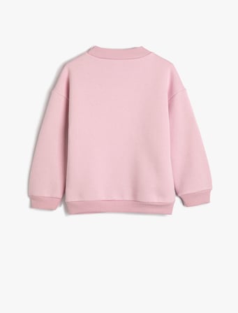Sweatshirt Uzun Kollu Bisiklet Yaka Slogan Baskılı Şardonlu 