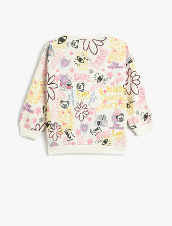Sweatshirt Baskılı Bisiklet Yaka Uzun Kollu Şardonlu
