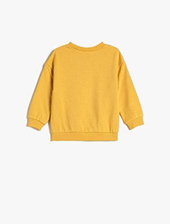 Sweatshirt Baskılı Şardonlu Uzun Kollu Bisiklet Yaka Pamuklu