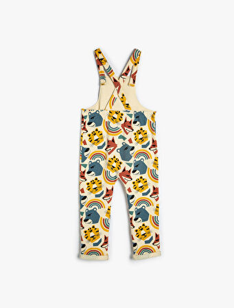 Askılı Tulum Hayvanlar Baskılı Şardonlu Pamuklu