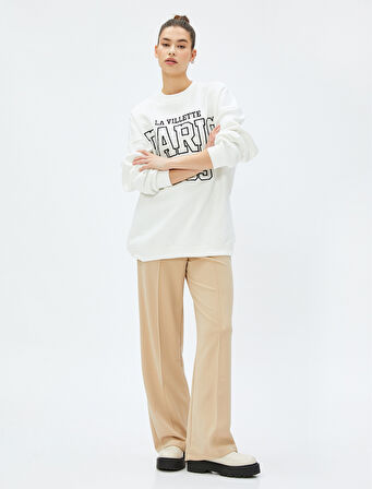 Bisiklet Yaka Sweatshirt Kolej Nakışlı Uzun Kollu