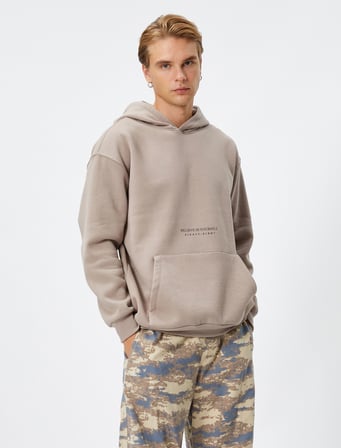 Kapşonlu Hoodie Slogan Baskılı Kanguru Cep Detaylı Şardonlu