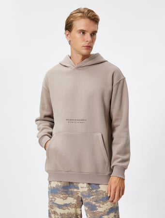 Kapşonlu Hoodie Slogan Baskılı Kanguru Cep Detaylı Şardonlu